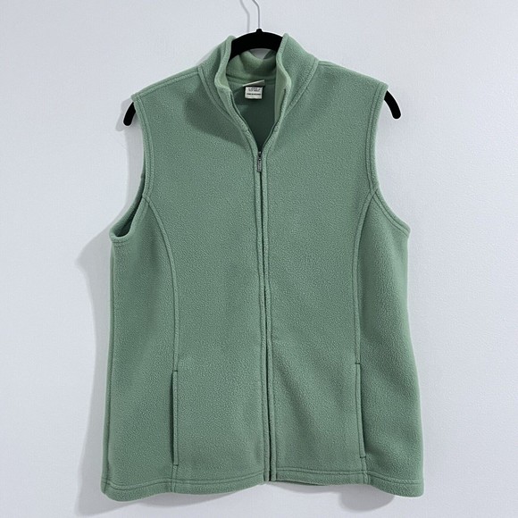 L.L. Bean Green Full Zip Fleece Outdoors Sweater Vest Women’s Size M Regular - Picture 1 of 6